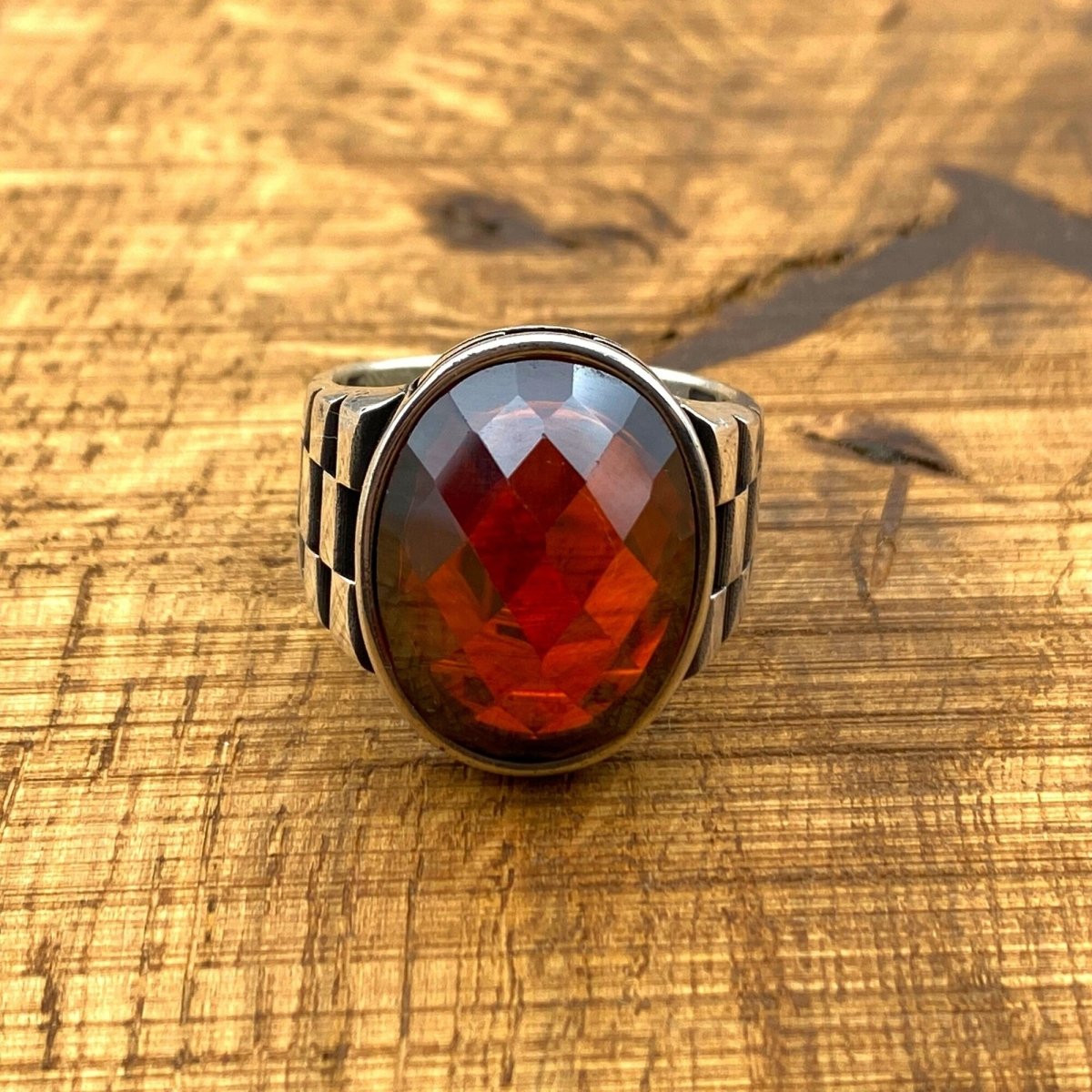 Oval Red Zircon Ottoman Style Ring