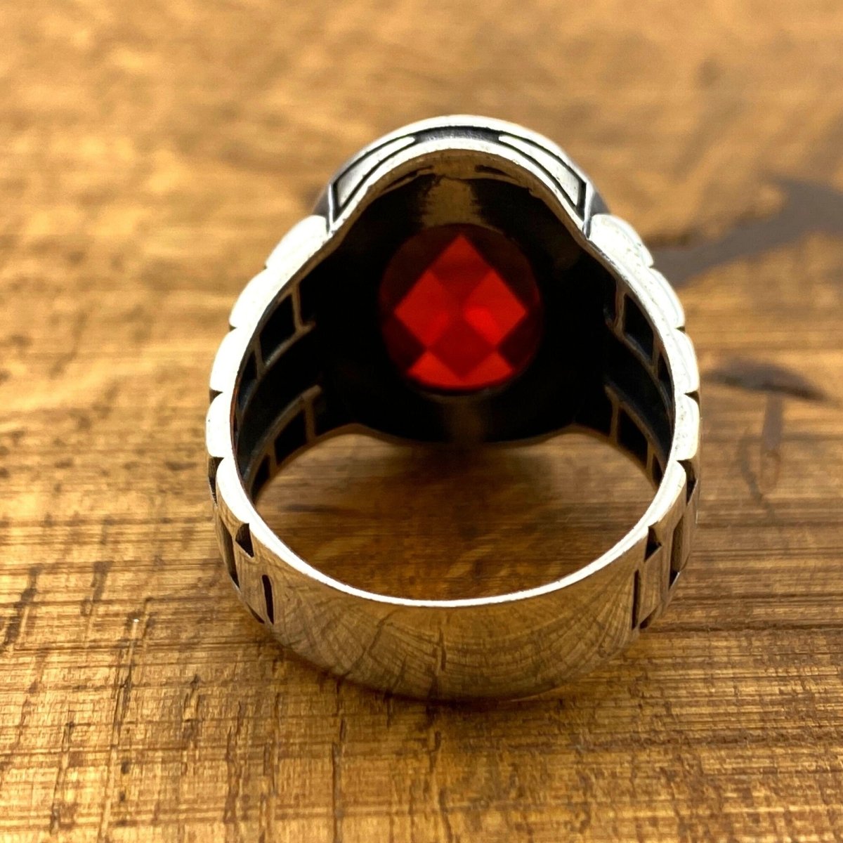 Oval Red Zircon Ottoman Style Ring