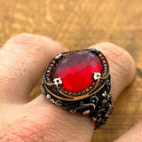 Oval Red Zircon Ottoman Style Ring