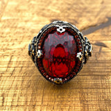 Oval Red Zircon Ottoman Style Ring