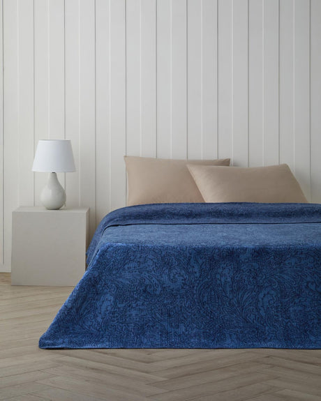 Premium-Paisley-Dream-Cotton-Double-Blanket-Navy-Blue