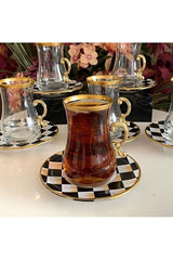 Panayir Premium Hand - Decorated Turkish Tea Glass Set with Handles - 12 - Piece - TryAladdin