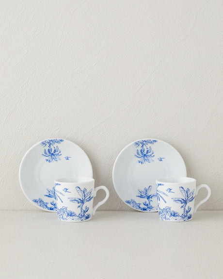 Professional Porcelain Coffee Cup Set Blue 4 Piece Cafe Quality