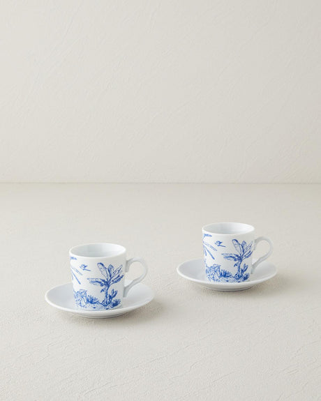 Professional Porcelain Coffee Cup Set Blue 4 Piece Cafe Quality