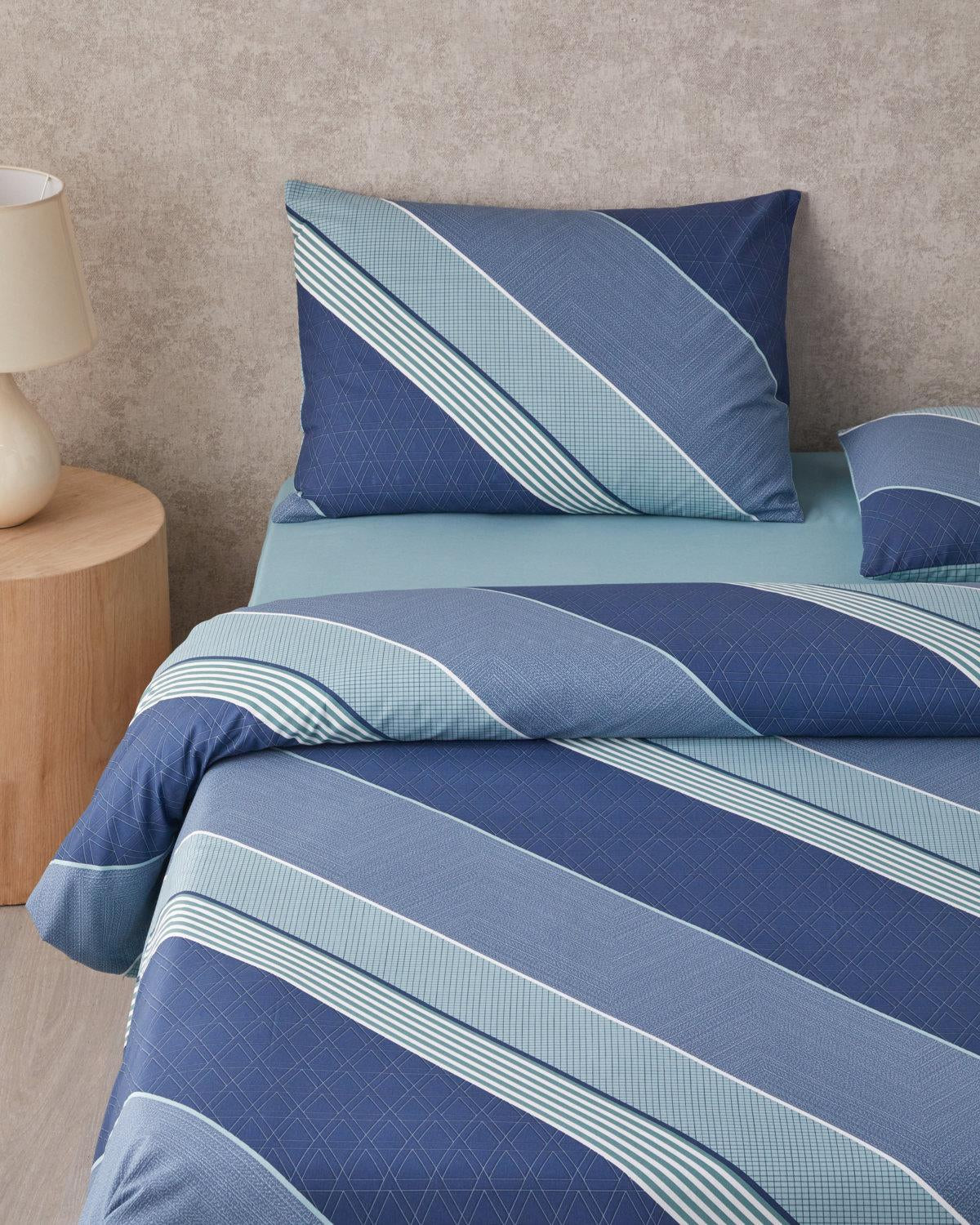 Set copripiumino matrimoniale professionale facile da stirare con lenzuolo con angoli blu scuro celadon