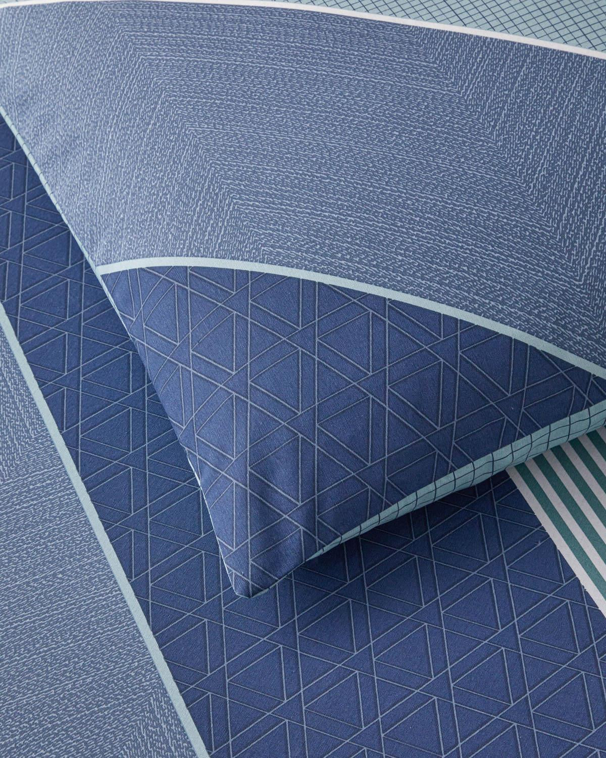 Set copripiumino matrimoniale professionale facile da stirare con lenzuolo con angoli blu scuro celadon