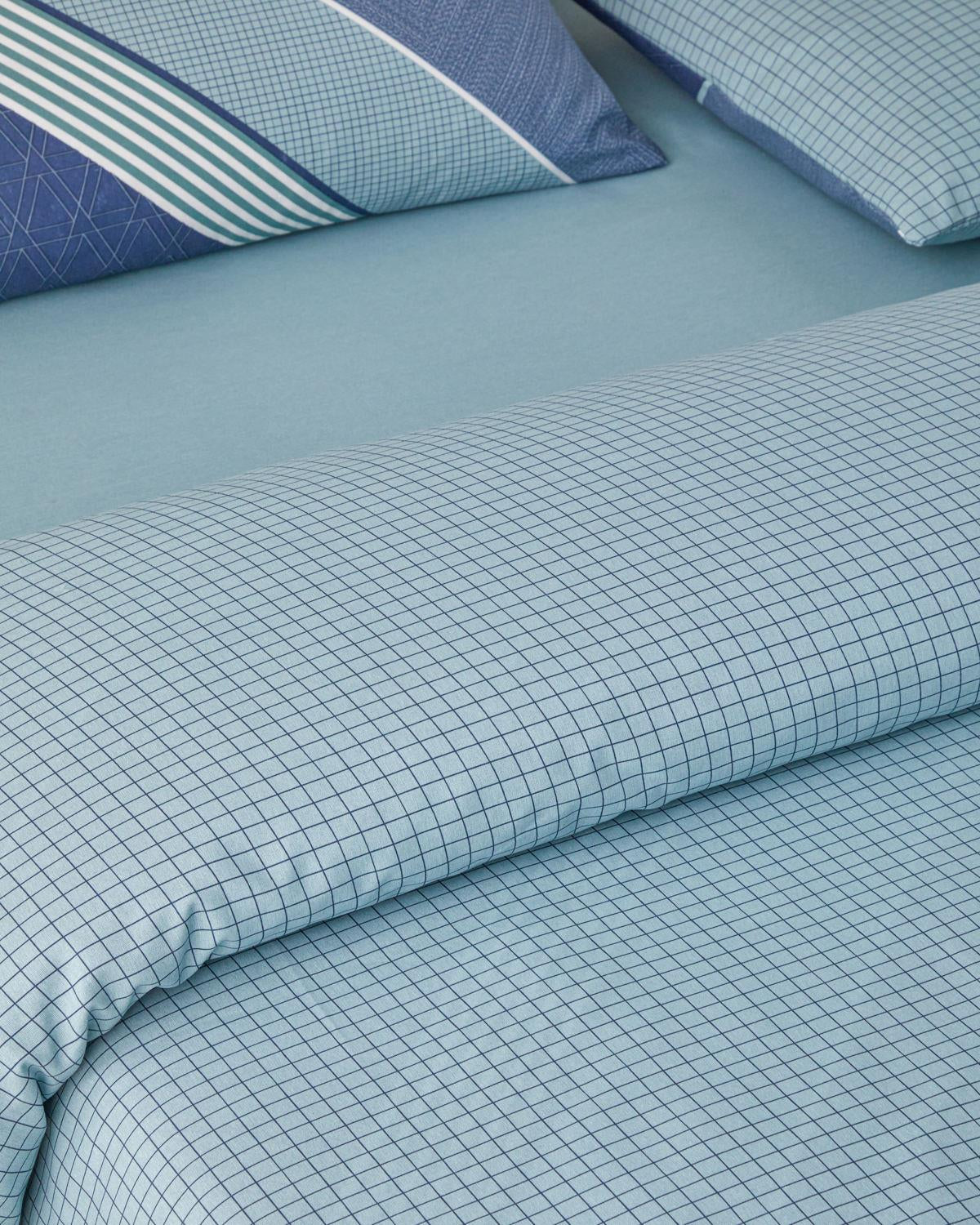 Set copripiumino matrimoniale professionale facile da stirare con lenzuolo con angoli blu scuro celadon