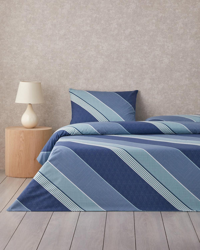 Premium Easy Iron Twin Duvet Cover Set Parallel Patch Dark Blue Celadon