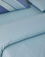 上質 しわになりにくい シングルサイズ 掛け布団カバーセット 平行パッチワーク柄（濃紺×青磁）