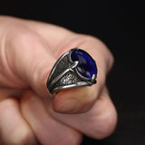 Tesbihevim | Men's Silver Ring with Parliament Blue Stones