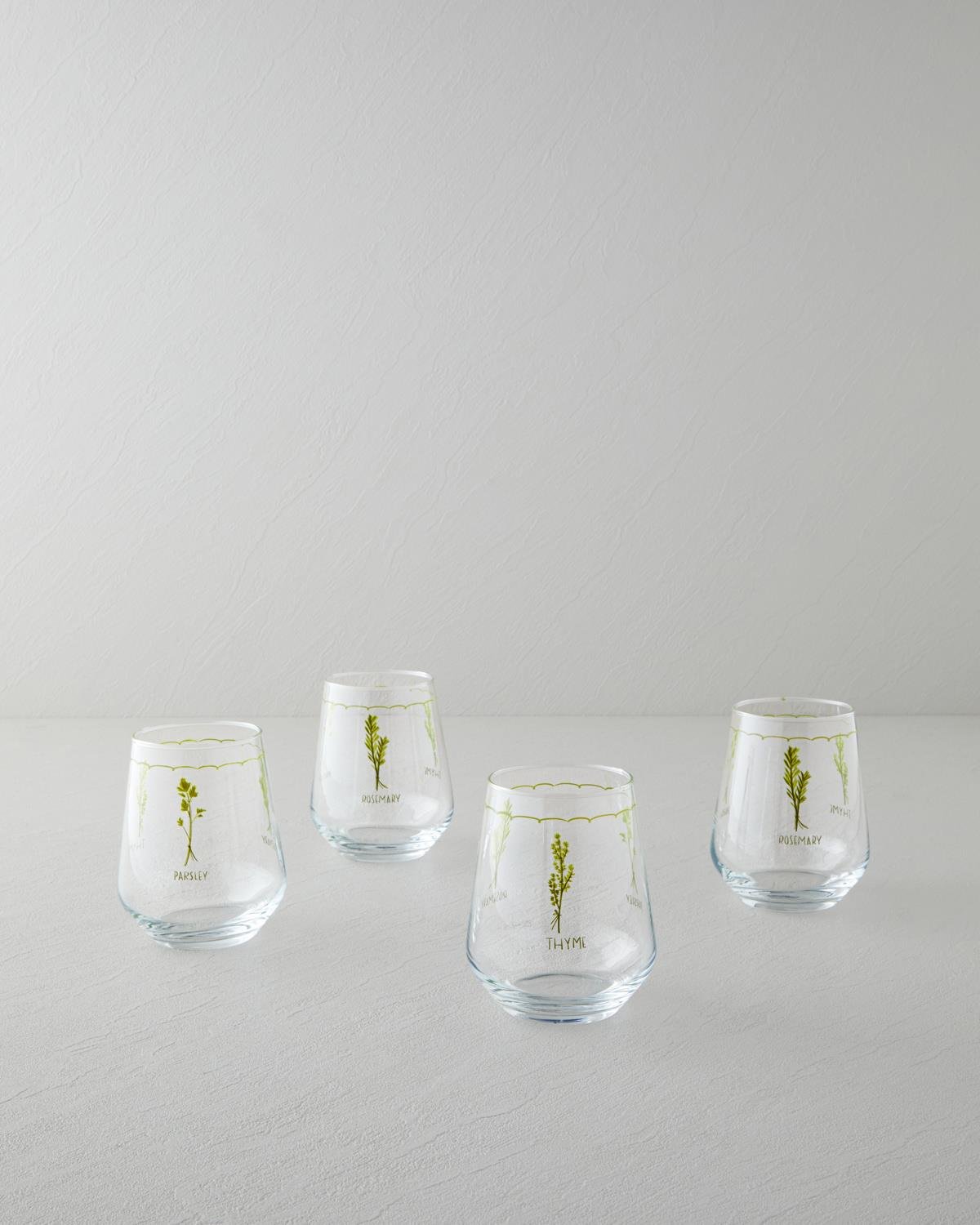 Professional Green Parsley Design Glassware Set - 425ml Capacity - 4-Pack