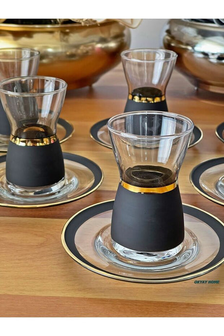 Pasabahce Blackline Premium Gilded Tea Set - 12 Piece - TryAladdin