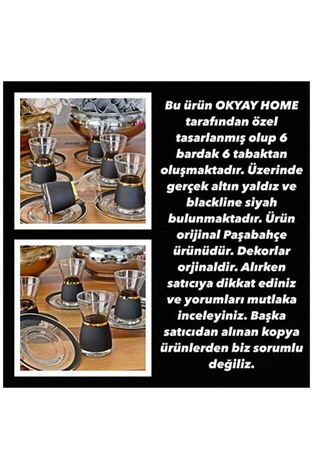 Pasabahce Blackline Premium Gilded Tea Set - 12 Piece - TryAladdin