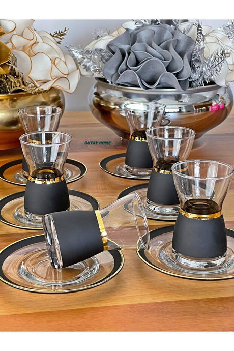 Pasabahce Blackline Premium Gilded Tea Set - 12 Piece - TryAladdin