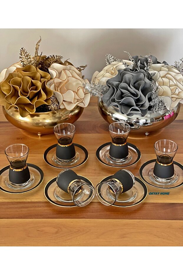 Pasabahce Blackline Premium Gilded Tea Set - 12 Piece - TryAladdin