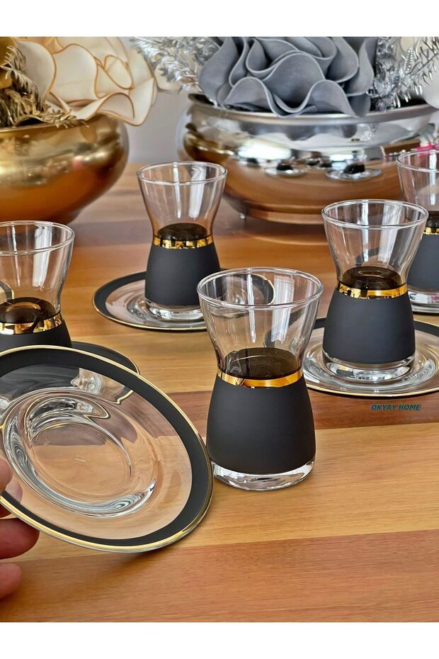 Pasabahce Blackline Premium Gilded Tea Set - 12 Piece - TryAladdin