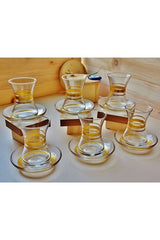 Pasabahce Eleven Dekor Gilded Thin - Waisted Turkish Tea Set - 12 - Piece Set - TryAladdin