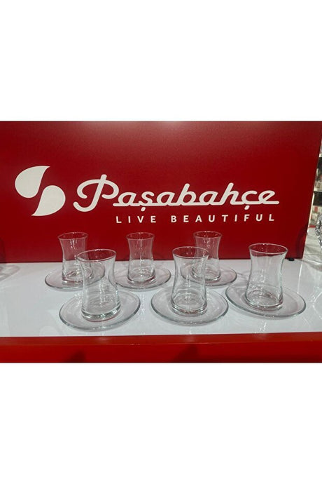 Pasabahce Heybeli Turkish Tea Glass & Saucer Set - 12 Piece - TryAladdin
