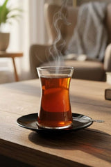 Pasabahce Heybeli Turkish Tea Set - Black Saucer, 8 Piece - TryAladdin