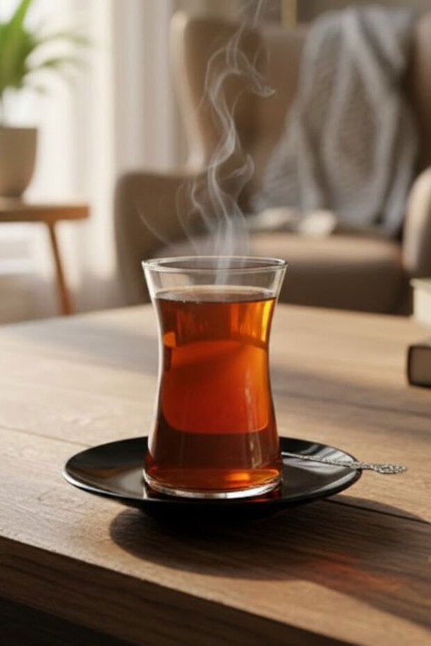 Pasabahce Heybeli Turkish Tea Set - Black Saucer, 8 Piece - TryAladdin