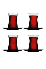 Pasabahce Heybeli Turkish Tea Set - Black Saucer, 8 Piece - TryAladdin