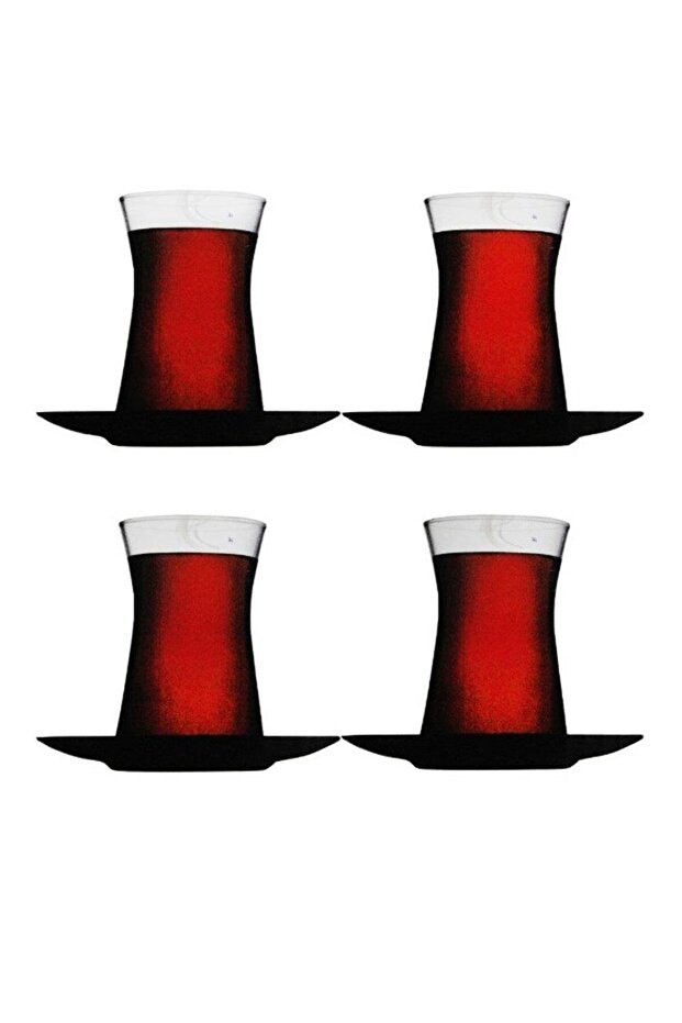 Pasabahce Heybeli Turkish Tea Set - Black Saucer, 8 Piece - TryAladdin