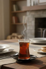 Pasabahce Heybeli Turkish Tea Set - Black Saucer, 8 Piece - TryAladdin