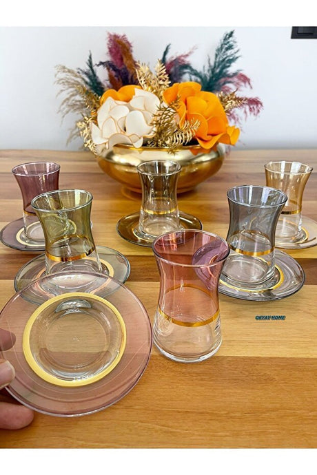 Pasabahce Luxury Rainbow Turkish Tea Glass Set - 6 Person - TryAladdin
