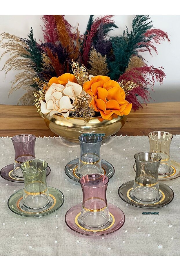 Pasabahce Luxury Rainbow Turkish Tea Glass Set - 6 Person - TryAladdin
