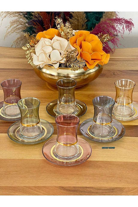 Pasabahce Luxury Rainbow Turkish Tea Glass Set - 6 Person - TryAladdin