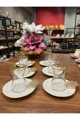 Pasabahce Pandora Collection Premium Turkish Tea Glass Set with Porcelain Saucers - 6 - Piece Set - TryAladdin