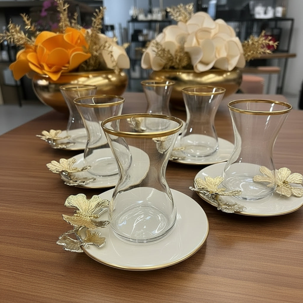 Pasabahce Premium Porcelain Butterfly Tea Set - Elegant Serveware Collection - TryAladdin
