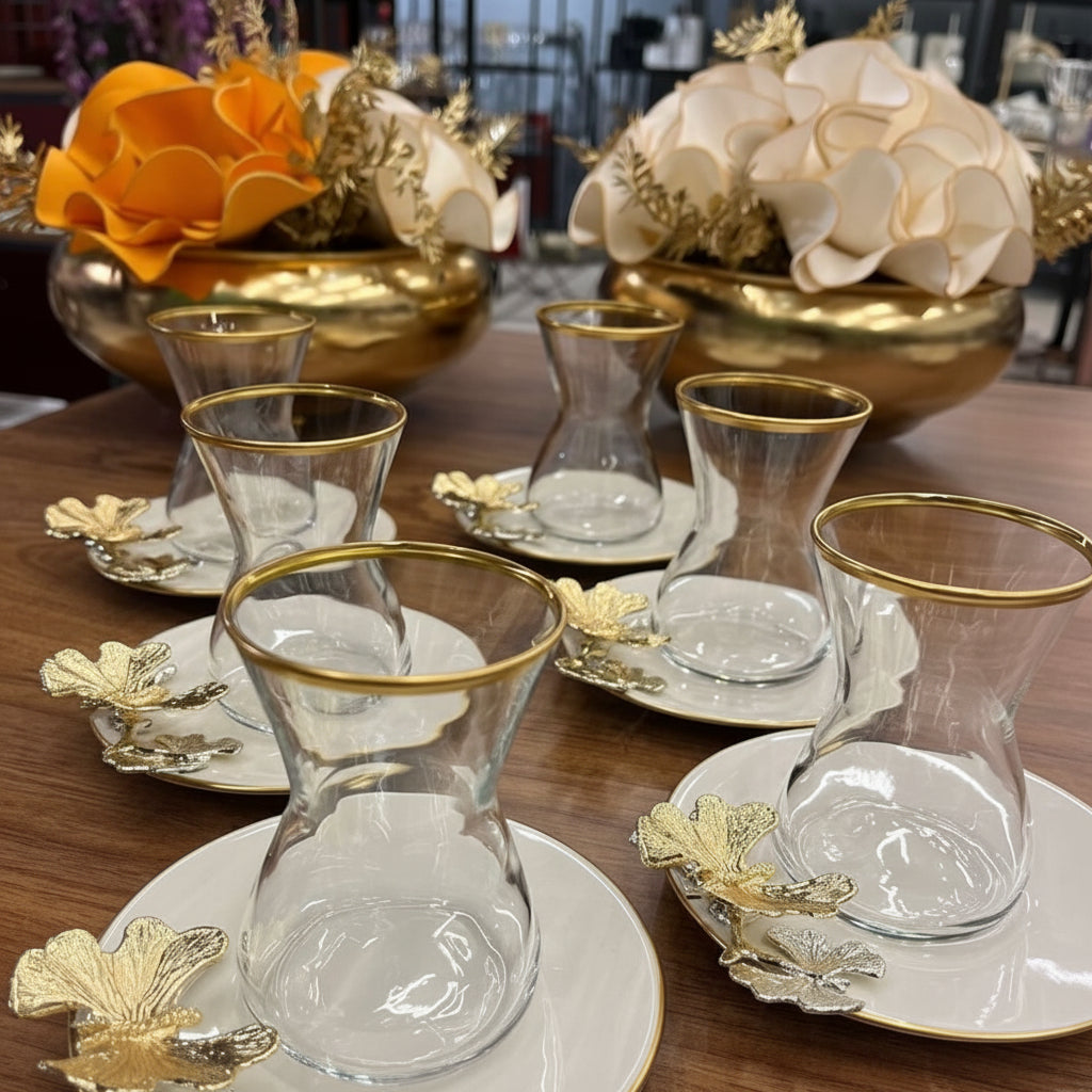 Pasabahce Premium Porcelain Butterfly Tea Set - Elegant Serveware Collection - TryAladdin