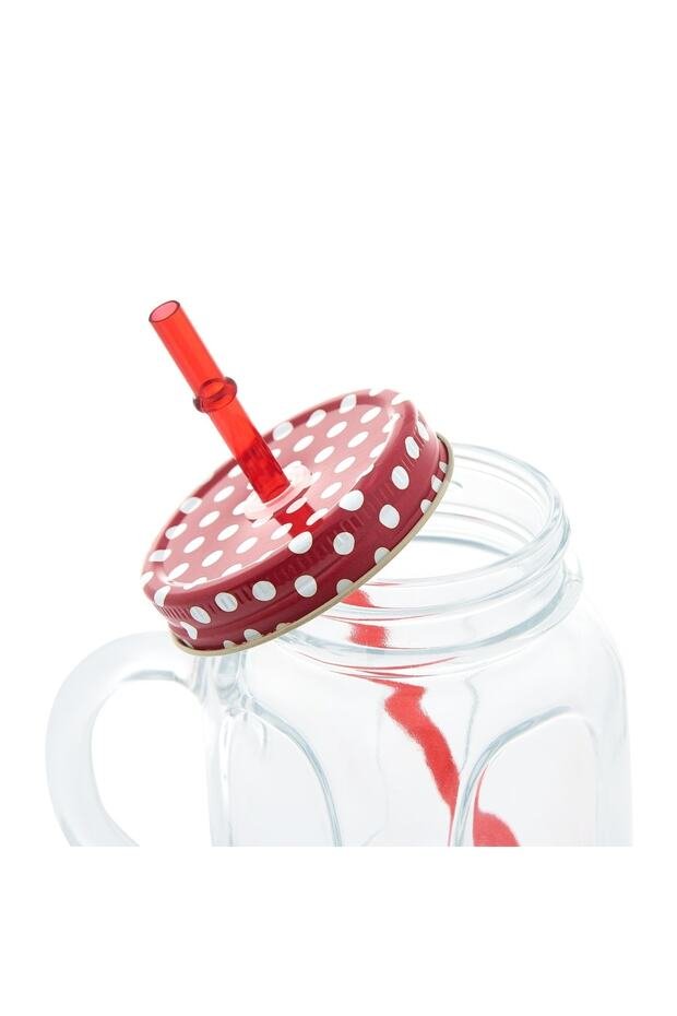 Pasabahce Premium Red Handled Drinking Glass with Straw - 450ml - TryAladdin