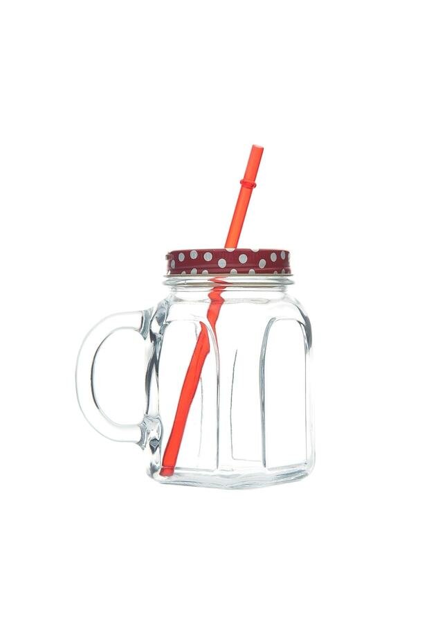 Pasabahce Premium Red Handled Drinking Glass with Straw - 450ml - TryAladdin