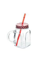 Pasabahce Premium Red Handled Drinking Glass with Straw - 450ml - TryAladdin