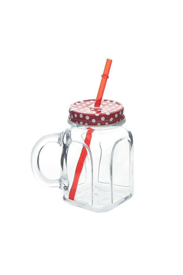 Pasabahce Premium Red Handled Drinking Glass with Straw - 450ml - TryAladdin