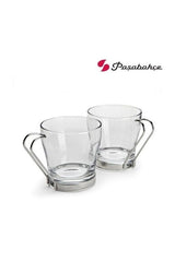 Pasabahce Professional Glass Tea Cups with Metal Handles - 210ml Set of 2 - TryAladdin