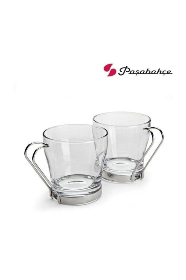 Pasabahce Professional Glass Tea Cups with Metal Handles - 210ml Set of 2 - TryAladdin