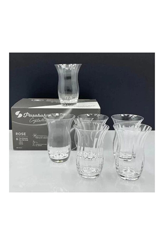 Pasabahce Professional Handcrafted Rose Crystallin Turkish Tea Glasses - 145ml Set of 6 - TryAladdin