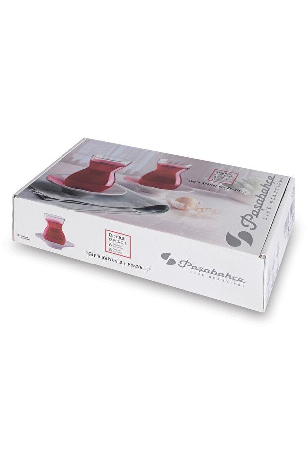 Pasabahce Professional Porcelain Lace Design Tea Set with Saucers - 12 Piece - TryAladdin