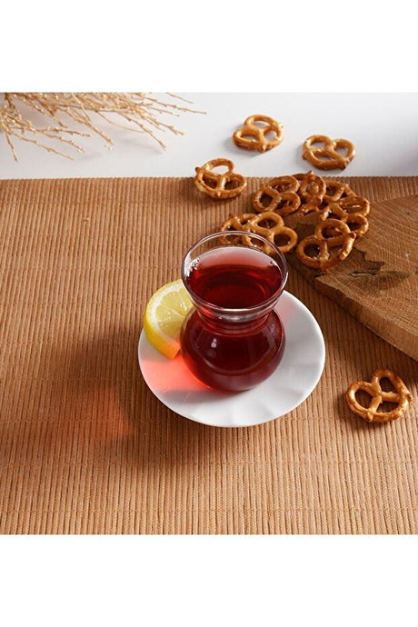 Pasabahce Professional Porcelain Lace Design Tea Set with Saucers - 12 Piece - TryAladdin