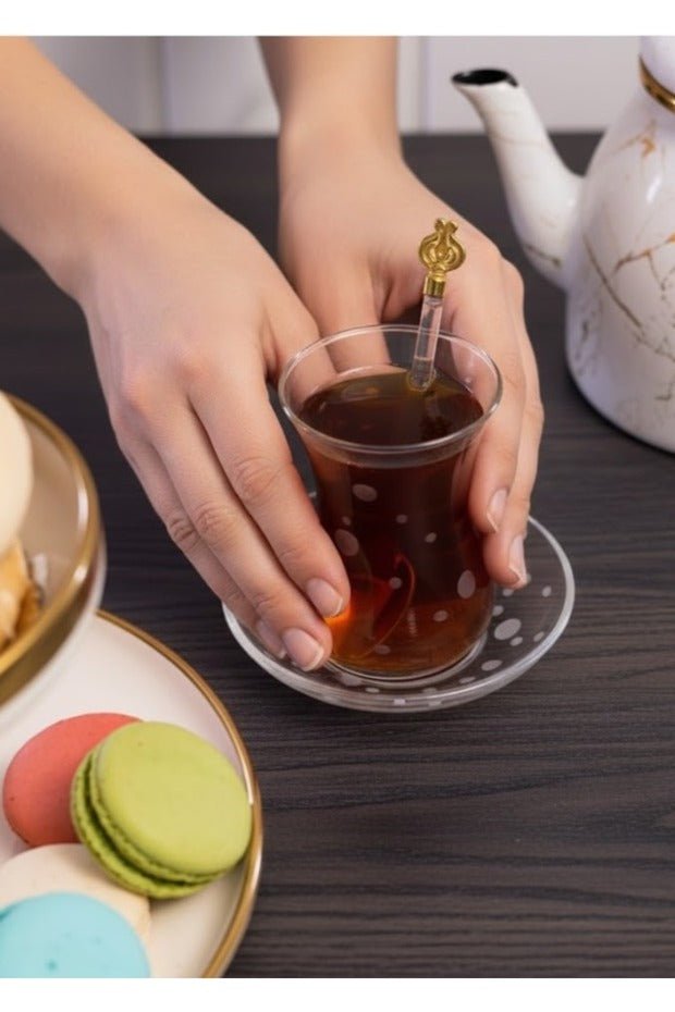 Pasabahce Puant Premium Decorative Turkish Tea Glass Set - 6 - Piece Dot Pattern - TryAladdin