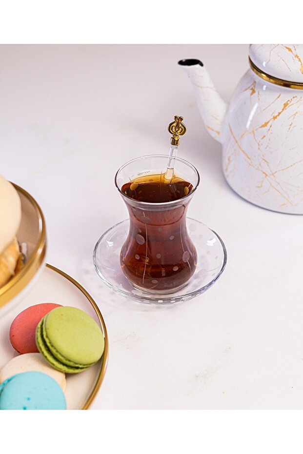 Pasabahce Puant Premium Decorative Turkish Tea Glass Set - 6 - Piece Dot Pattern - TryAladdin