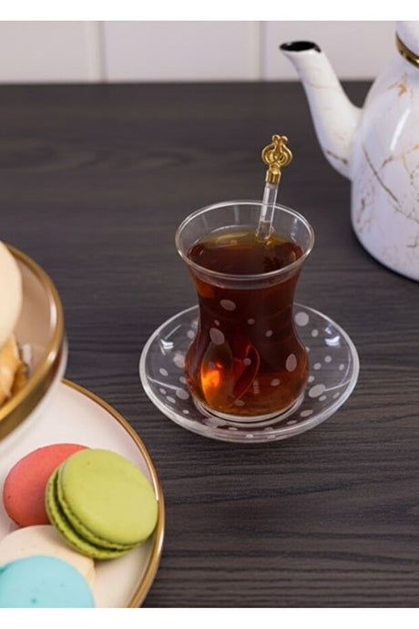 Pasabahce Puant Premium Decorative Turkish Tea Glass Set - 6 - Piece Dot Pattern - TryAladdin