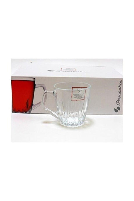 Pasabahce Safir Premium Turkish Tea Glasses with Handles - Set of 6 x 250ml - TryAladdin