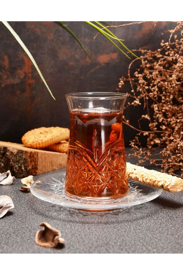 Pasabahce Timeless Heybeli Premium Turkish Tea Glass & Saucer Set - 12 - Piece - TryAladdin