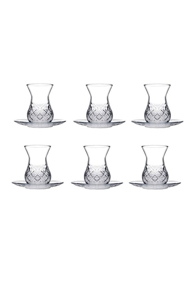 Pasabahce Timeless Professional Crystal Cut Turkish Tea Glass Set - 12 - Piece Set - TryAladdin