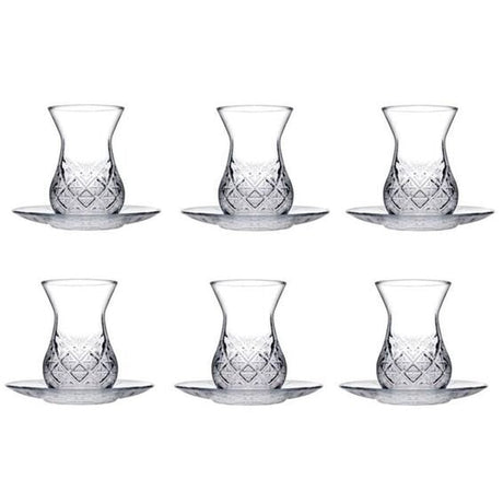 Pasabahce Timeless Professional Crystal Cut Turkish Tea Glass Set - 12 - Piece Set - TryAladdin