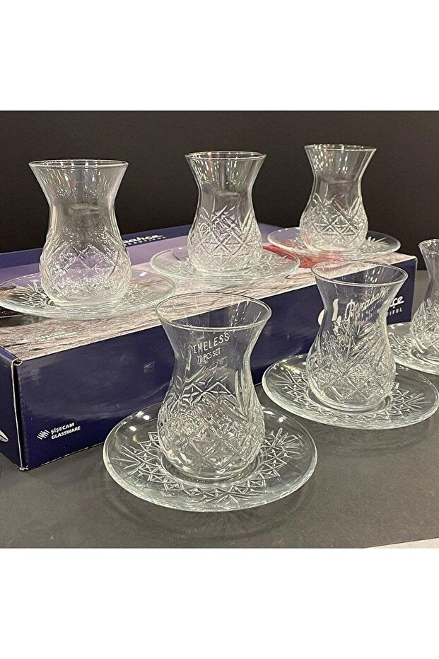 Pasabahce Timeless Professional Crystal Cut Turkish Tea Glass Set - 12 - Piece Set - TryAladdin